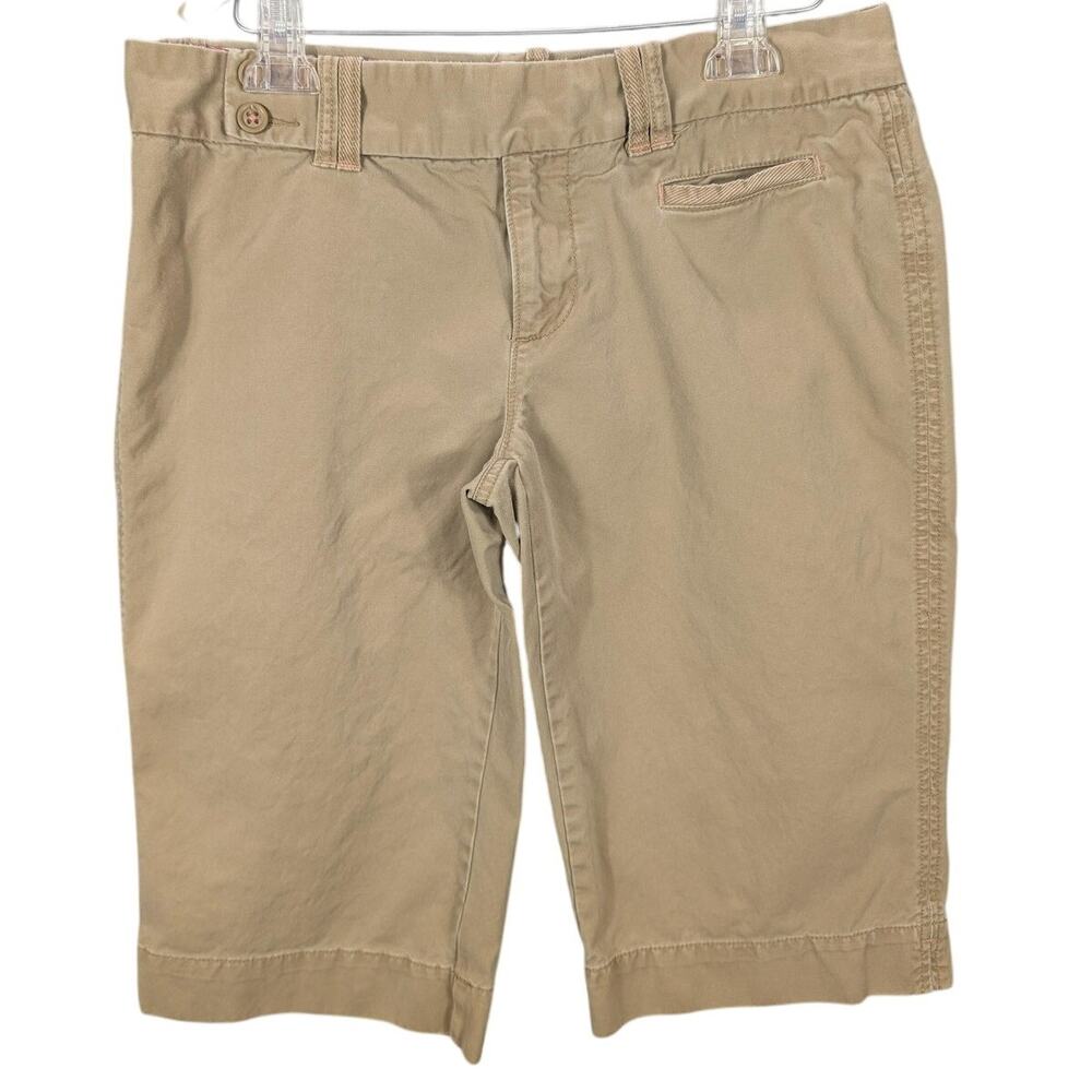 Old Navy Shorts Womens 10 Khaki Bermuda Chino Button Back Pockets Casual YKK Zip
